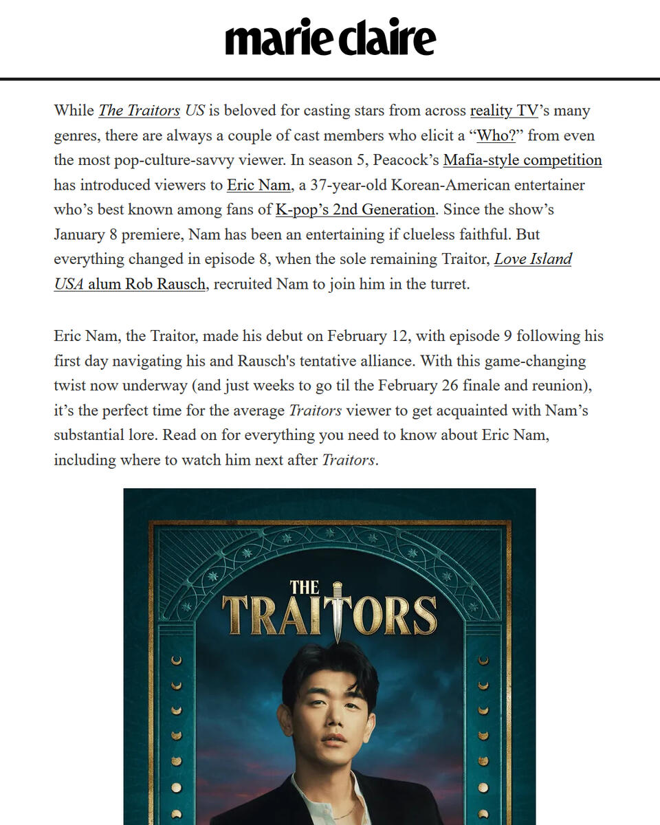What to Know About The Traitors Season 4 Breakout Star Eric Nam What to Know About The Traitors Season 4 Breakout Star Eric Nam