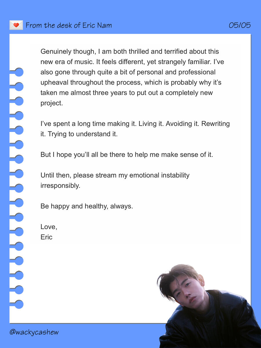 Eric Nam newsletter sent on May 27, 2026 - Miss Me More single out on June 5, 2026 Eric Nam newsletter sent on May 27, 2026 - Miss Me More single out on June 5, 2026