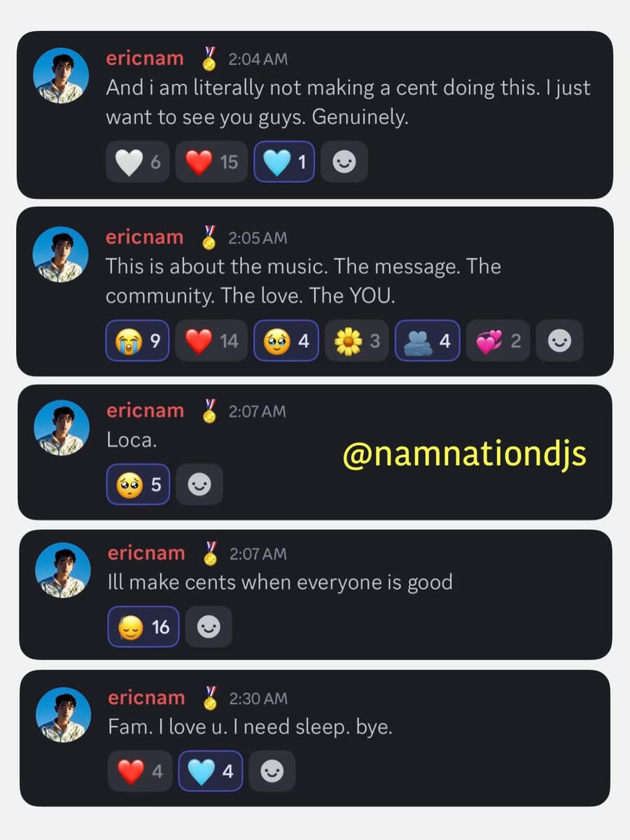 Eric Nam chats with fans on Official Nam Nation Discord Eric Nam chats with fans on Official Nam Nation Discord