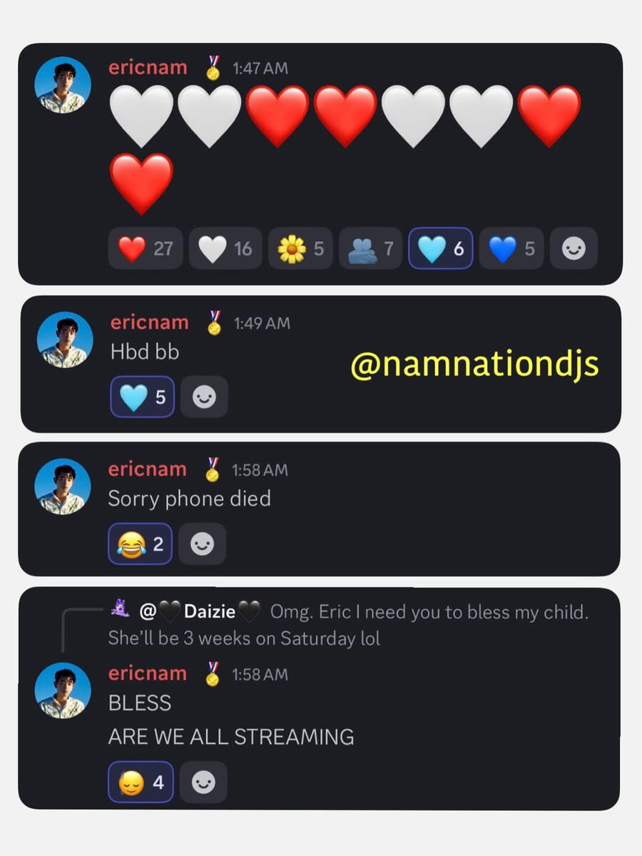 Eric Nam chats with fans on Official Nam Nation Discord