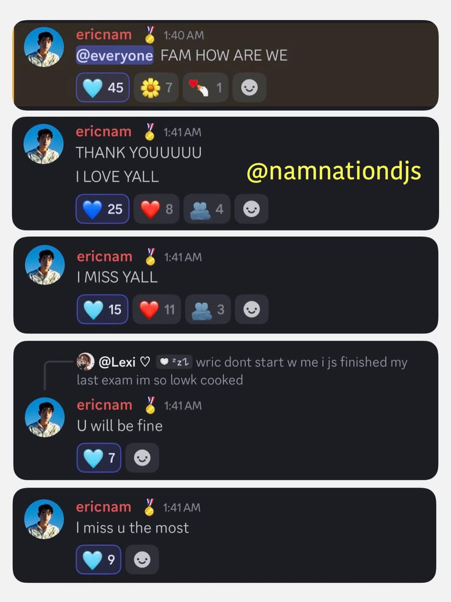 Eric Nam chats with fans on Official Nam Nation Discord