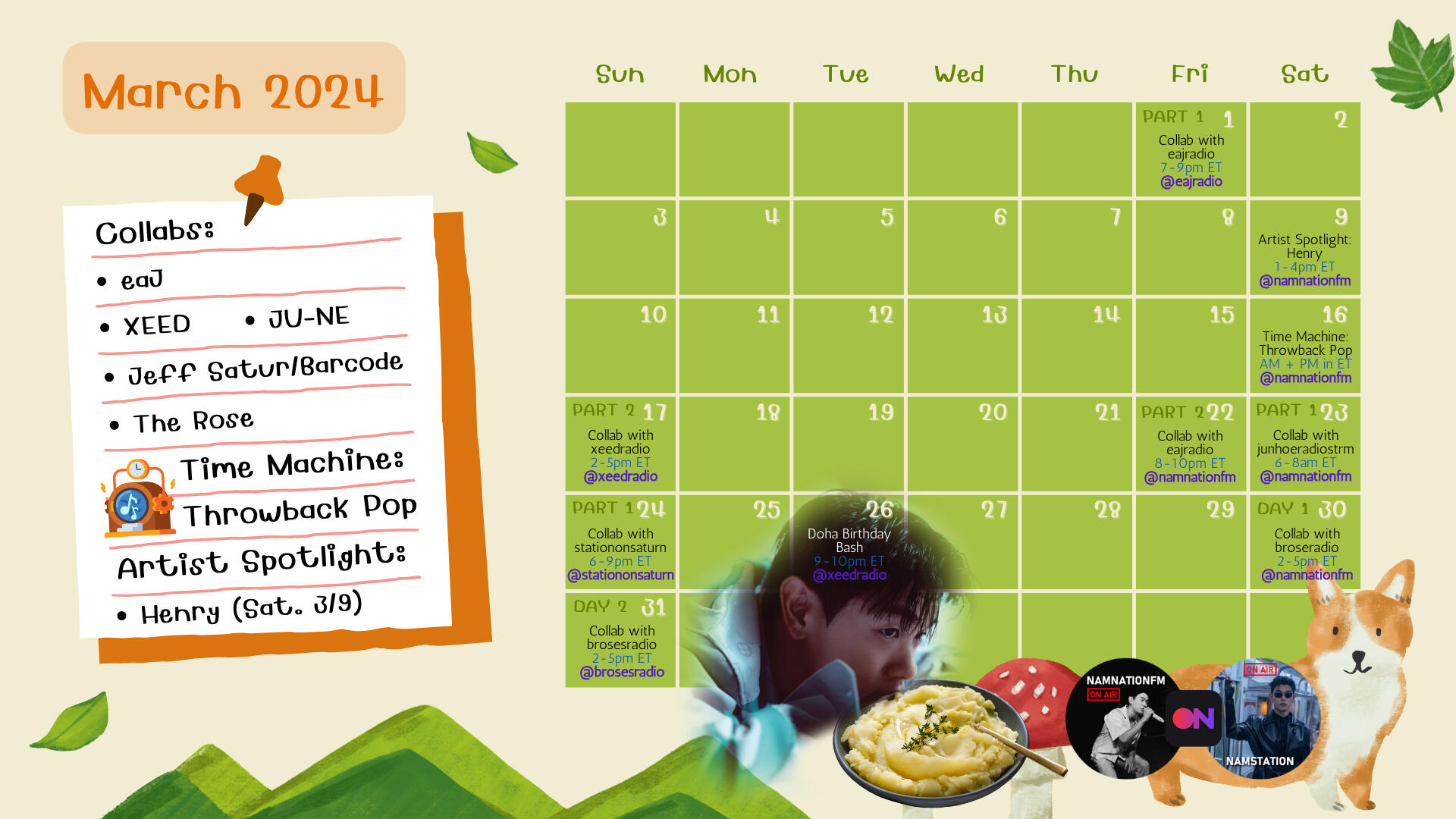 March 2024 Calendar for Nam Nation Stationhead DJs