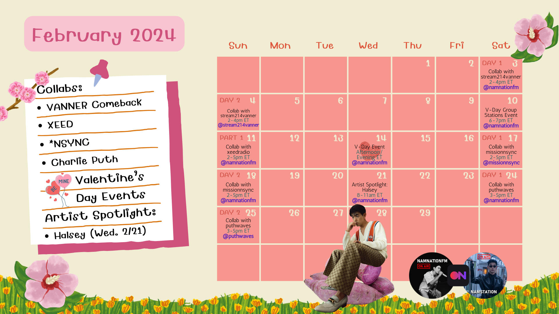 February 2024 Calendar for Nam Nation Stationhead DJs