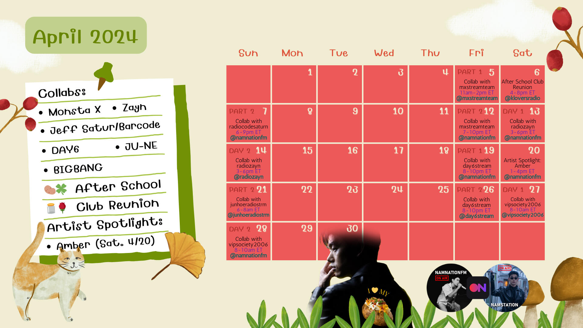 April 2024 Calendar for Nam Nation Stationhead DJs