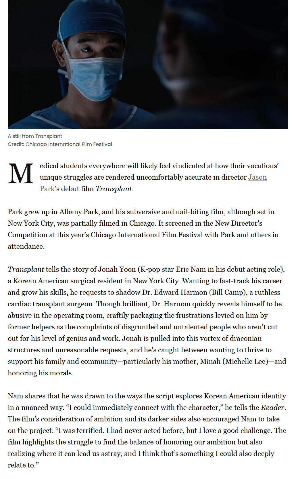 Transparent directed by Jason Park and starring Eric Nam - World Premiere at Chicago International Film Festival Transparent directed by Jason Park and starring Eric Nam - World Premiere at Chicago International Film Festival