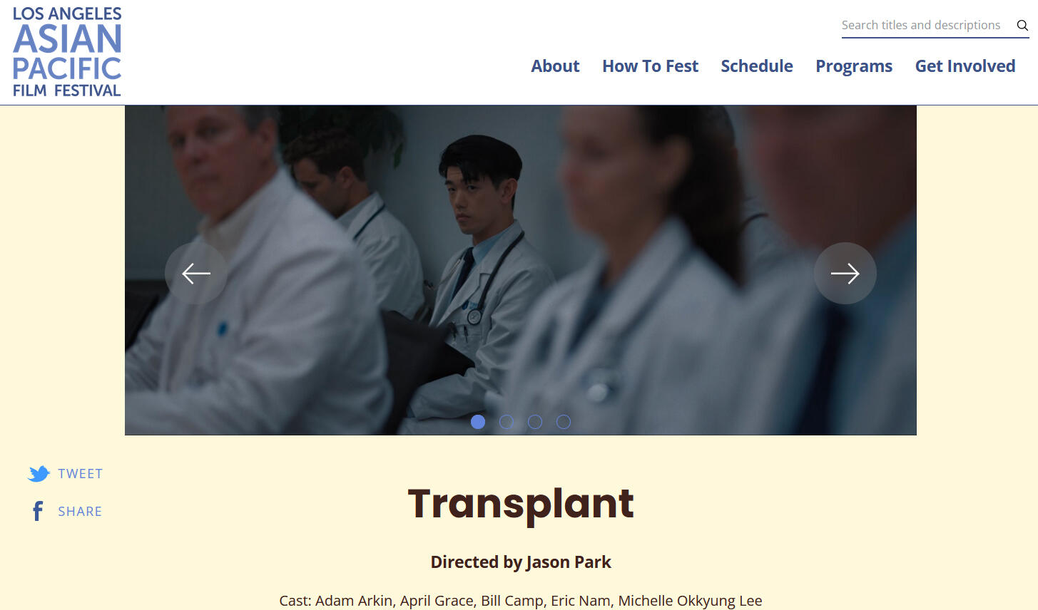 Eric Nam Transplant at Los Angeles Asian Pacific Film Festival Transplant starring Eric Nam and directed by Jason Park is being screened at the Los Angeles Asian Pacific Film Festival