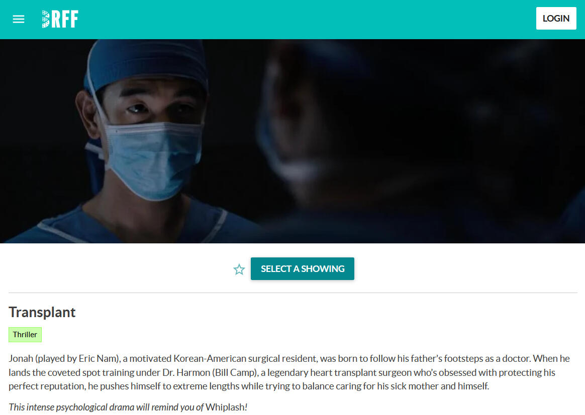 Transplant starring Eric Nam and directed by Jason Park will be screened at the 2025 Three Rivers Film Festival in Pittsburgh