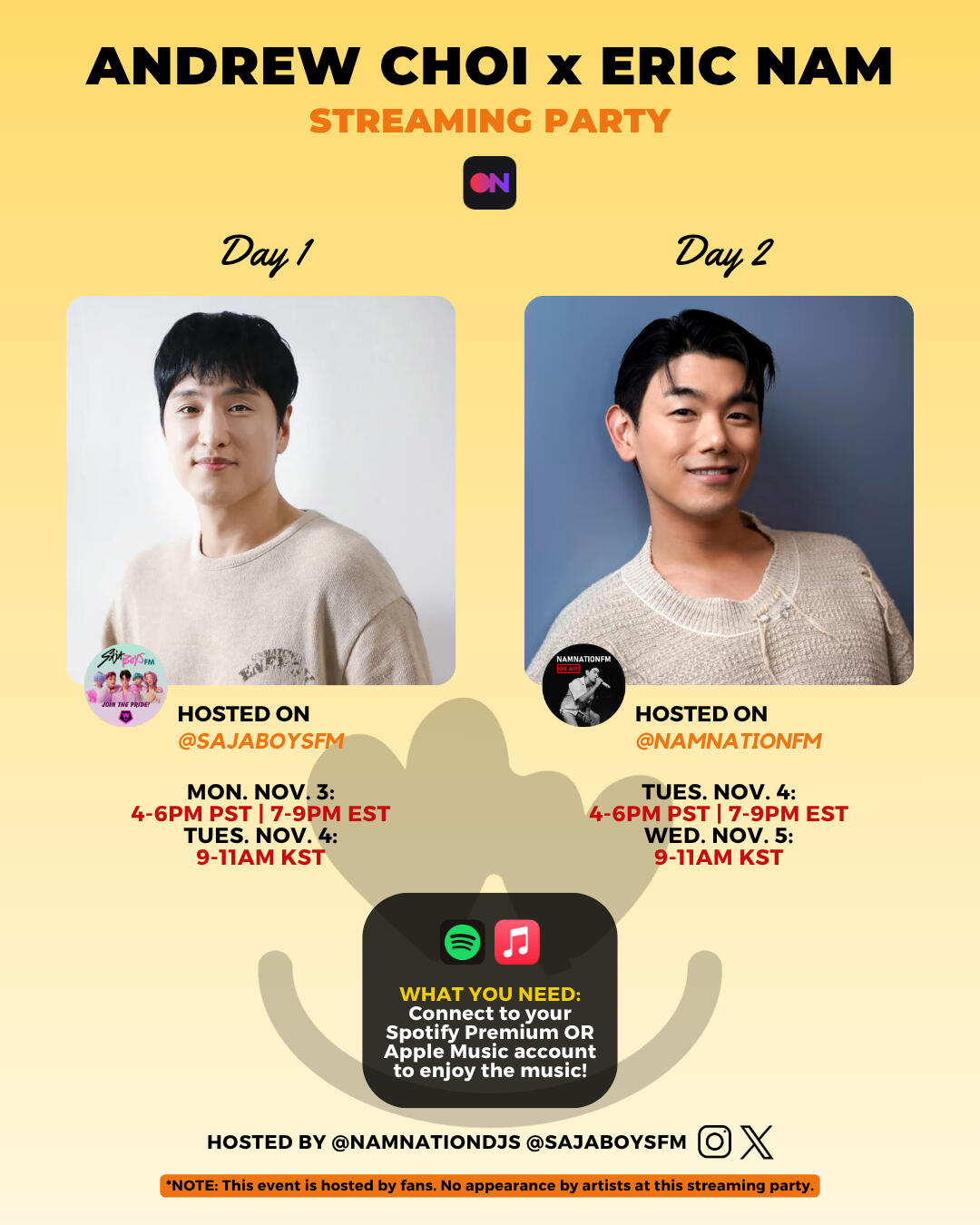 Eric Nam and Andrew Choi Stationhead Streaming Party