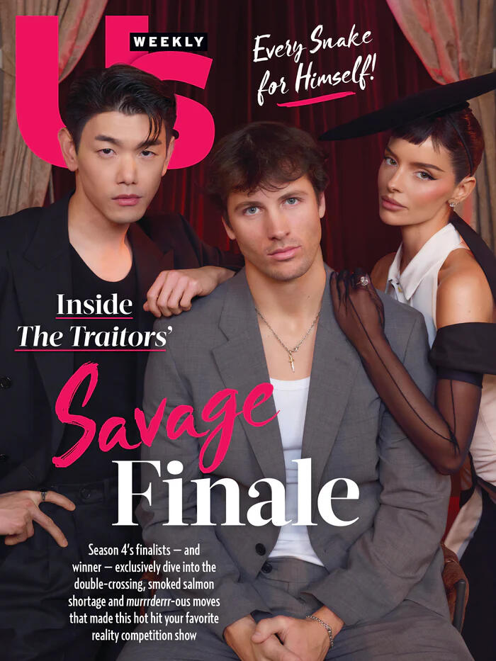Eric Nam, Maura Higgins, and Rob Rausch in Us Weekly in The Traitors Finale as the final 3 Eric Nam, Maura Higgins, and Rob Rausch in Us Weekly in The Traitors Finale as the final 3