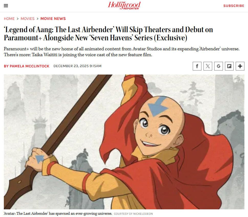 Eric Nam voices the role of Adult Aang in The Legend of Aang: The Last Airbender Eric Nam voices the role of Adult Aang in The Legend of Aang: The Last Airbender. The film is now slated for a Paramount+ release in October, 2026.