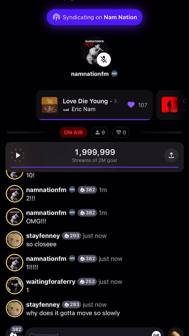 Eric Nam Nam Nation Channel on Stationhead reaches 2 Million stream goal